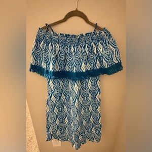 Hatley Off The Shoulder Olivia Dress Blue & White NWT Size S Boho Cruise
